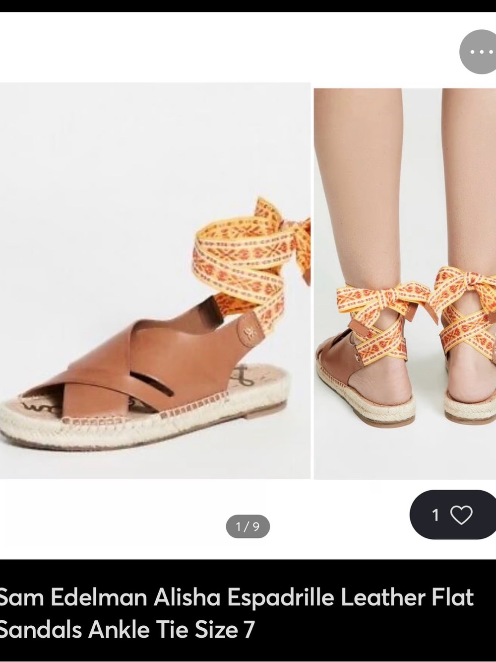 Sam Edelman Tan Leather Espadrille Sandals with Orange Patterned Ankle Tie